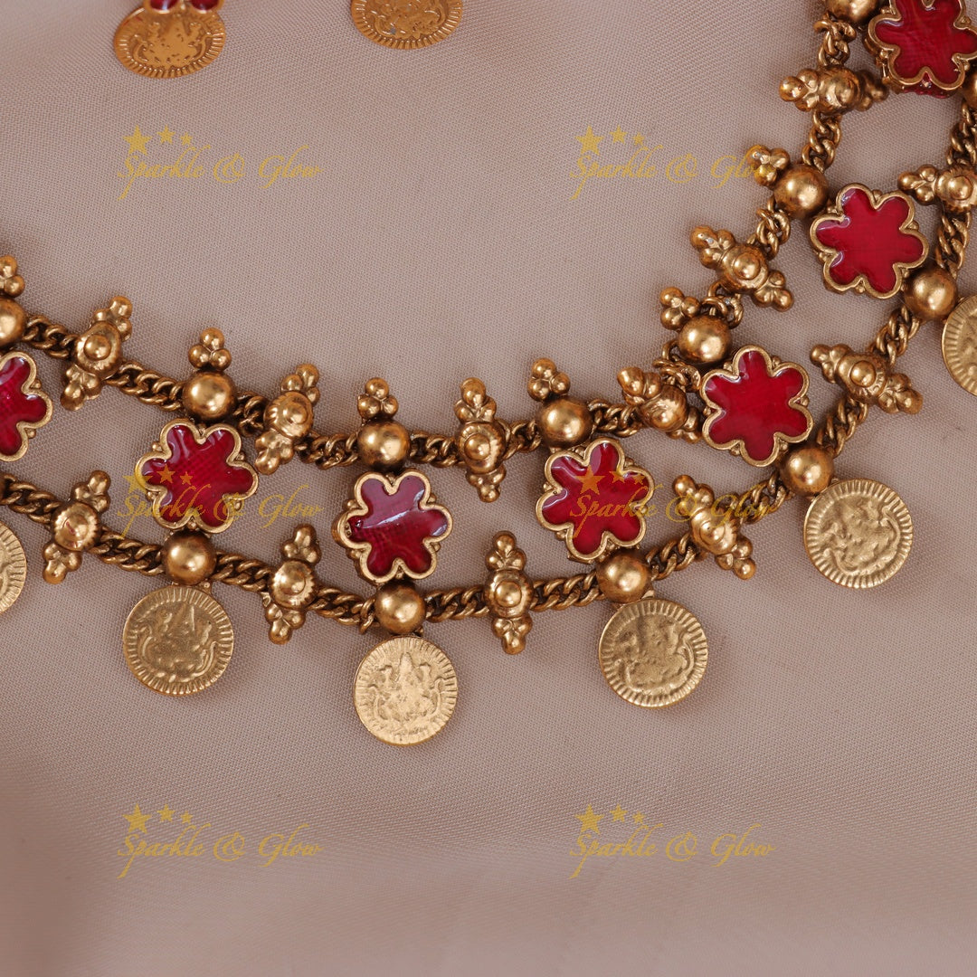Exquisite Lakshmi Coin Floral Necklace | Premium Jewel