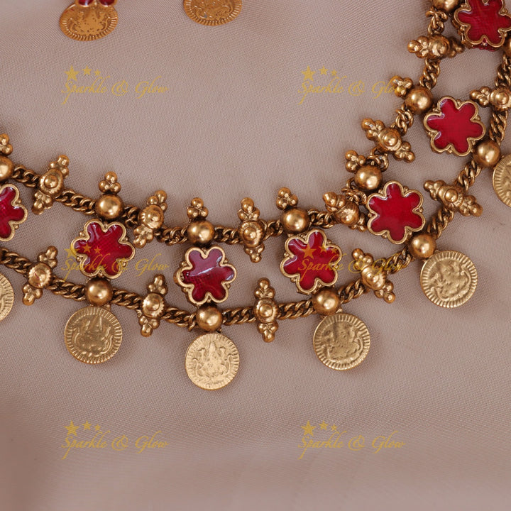 Exquisite Lakshmi Coin Floral Necklace | Premium Jewel