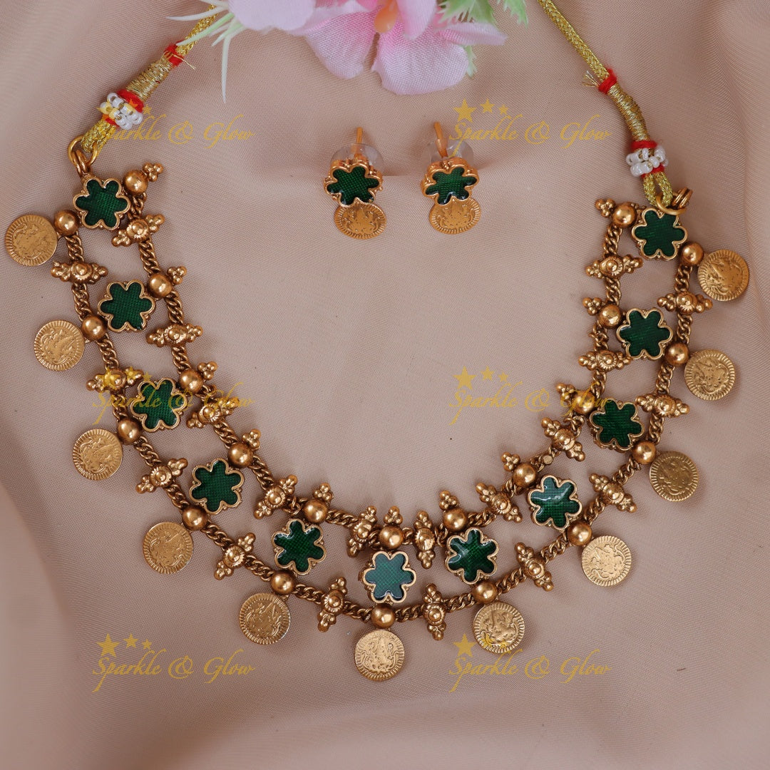 Exquisite Lakshmi Coin Floral Necklace | Premium Jewel