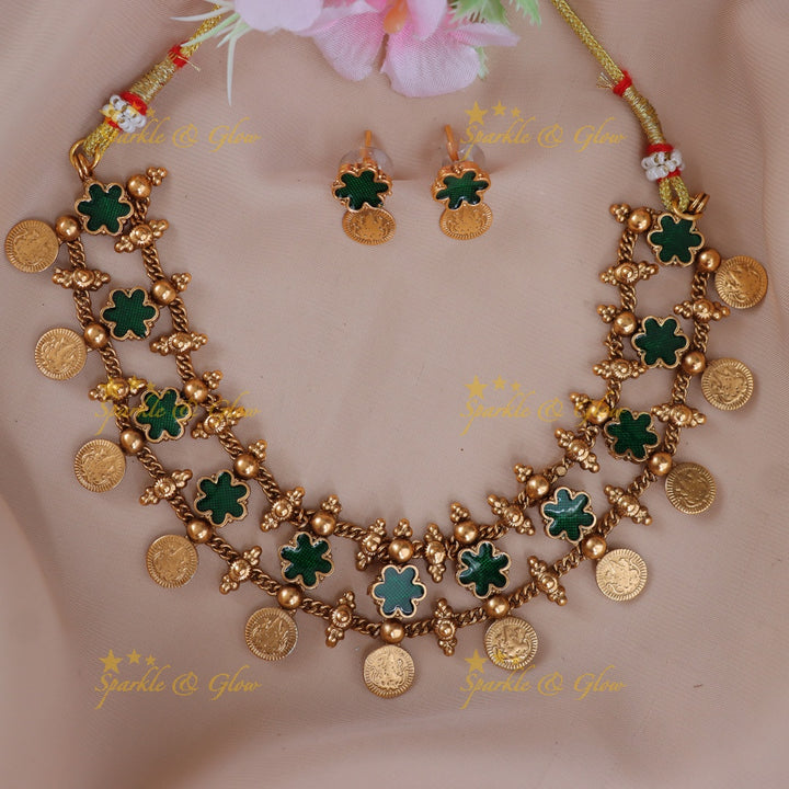 Exquisite Lakshmi Coin Floral Necklace | Premium Jewel
