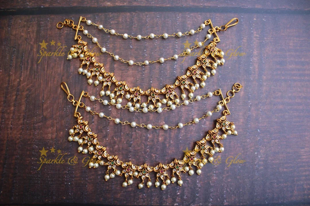 Cz stone flower design earchain mattal - Sparkle and Glow