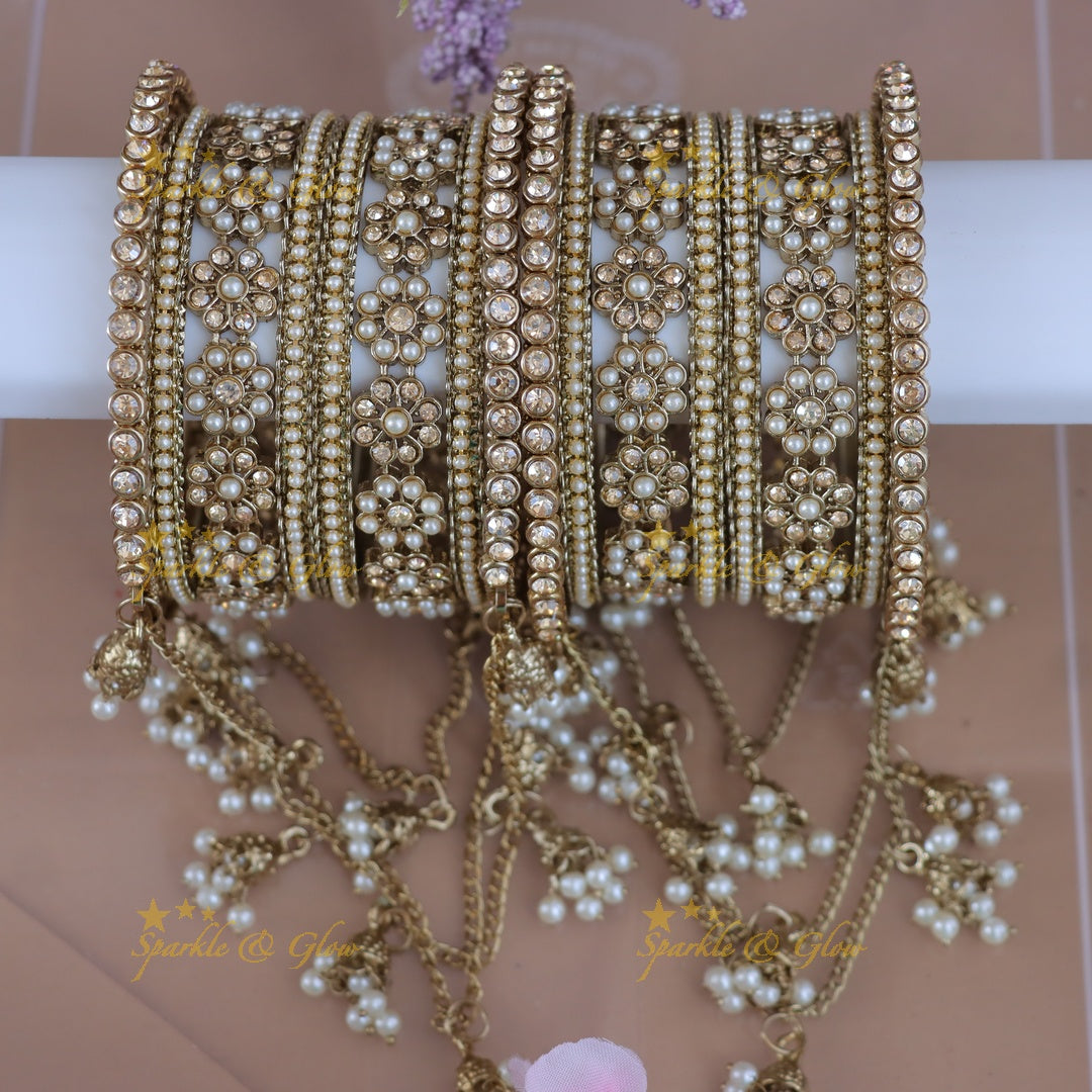 Stunning Gold Floral Bangles with Jhumka Charm