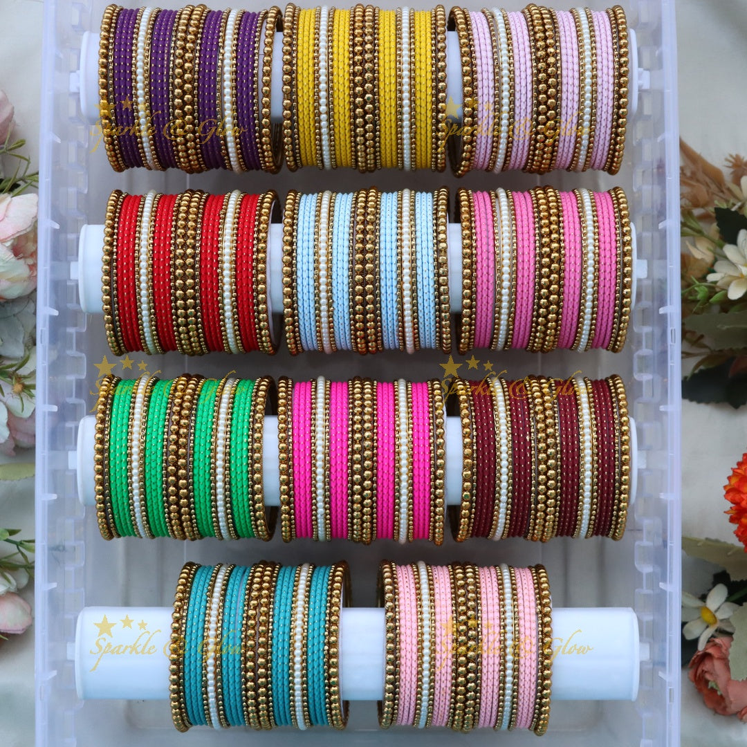 Multicolored Gold Metal Bangle Set for Festive Elegance-Combo
