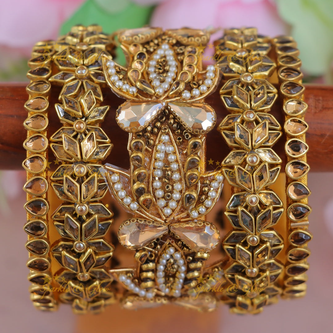 Elegant Silk Thread Gold Lotus Wedding Bangles- One hand