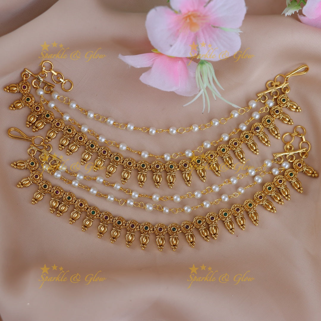 Exquisite Floral Pearl Earchain for Festive Celebrations