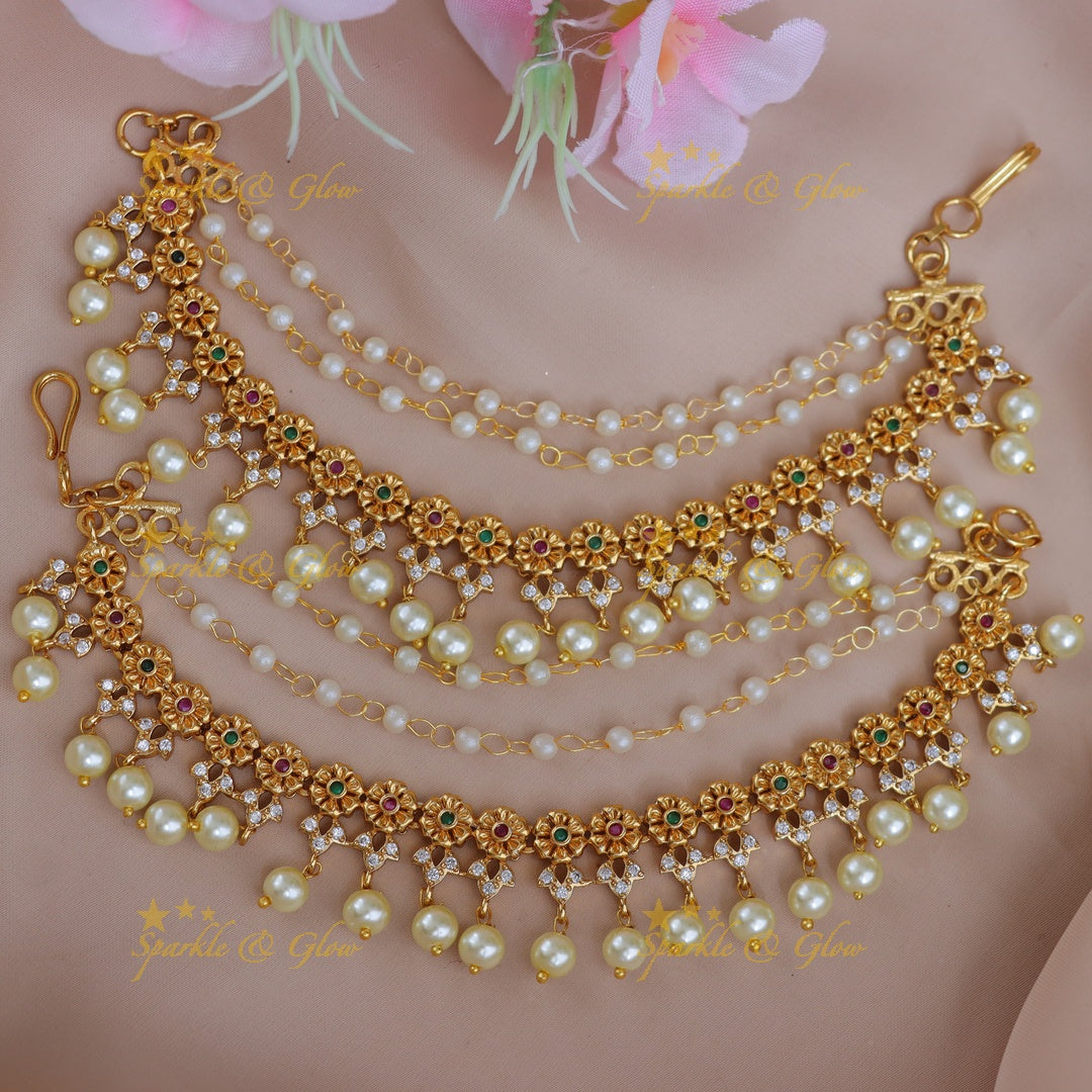 Elegant Floral Pearl Ear Chain - Perfect for Weddings