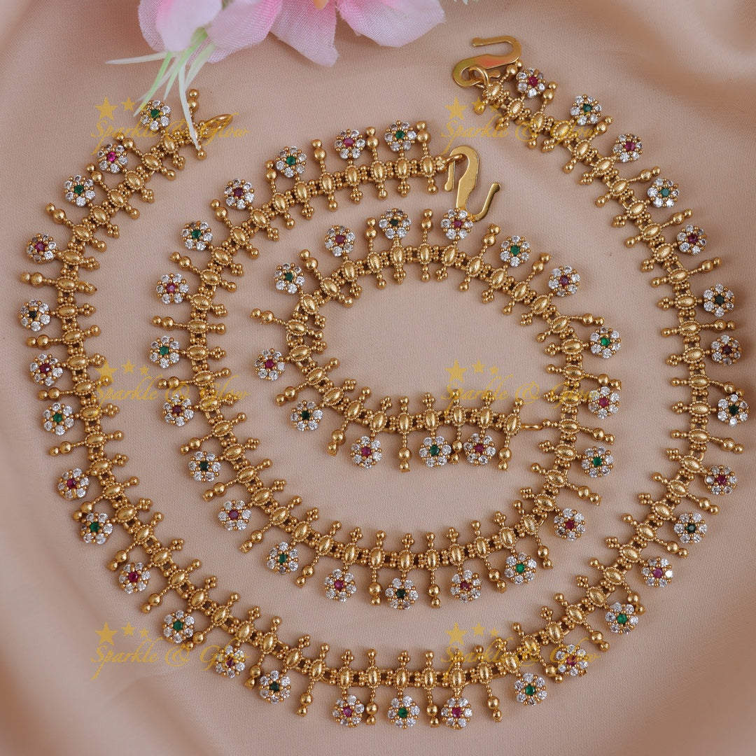 Beautiful Floral Gold Beaded Anklet Set for Festivities