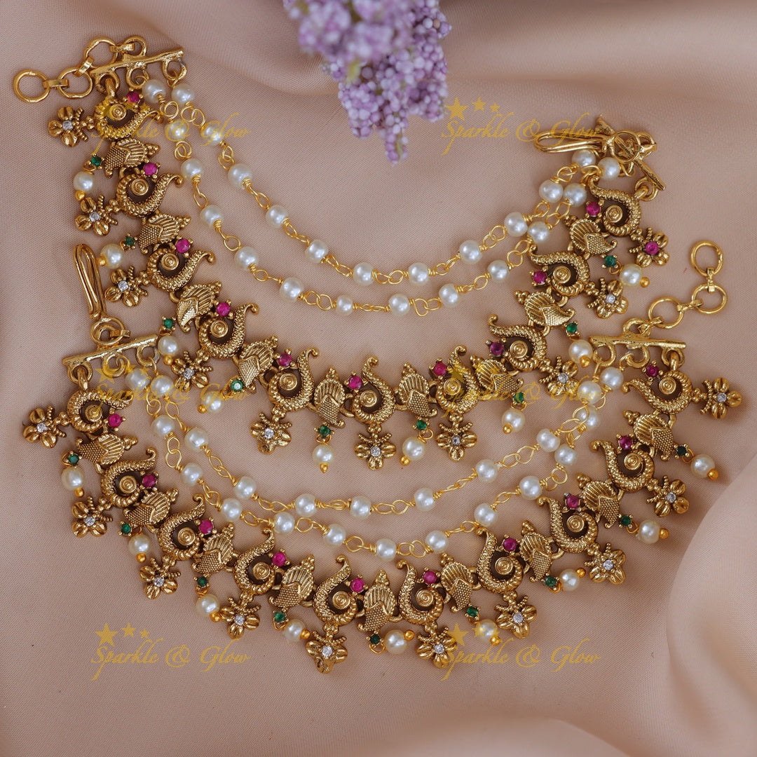 Glamorous Gold Peacock Mango Ear Chains - Sparkle & Glow
