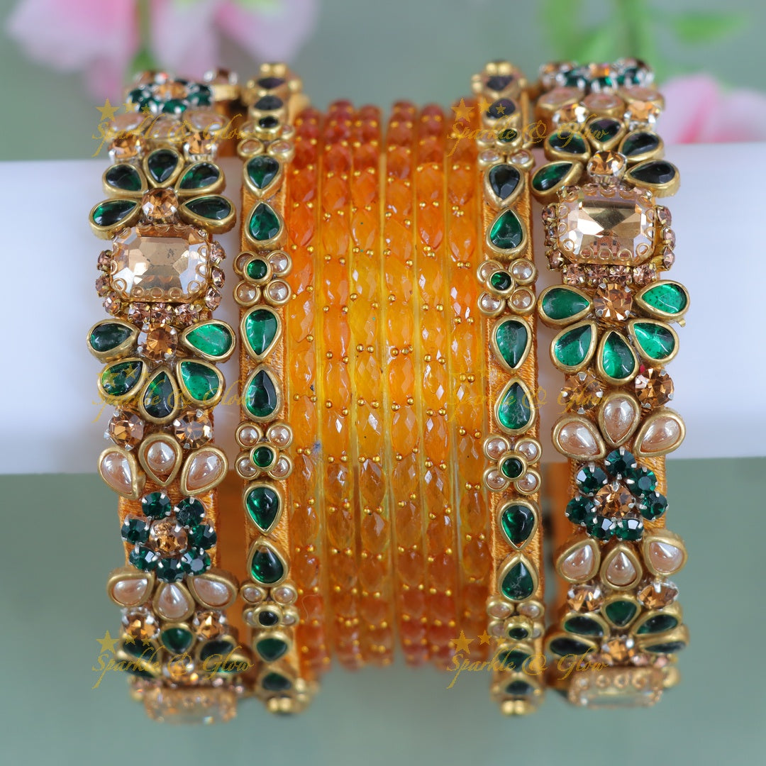 Elegant Emerald Kundan Silk Bangles - Sparkle & Glow