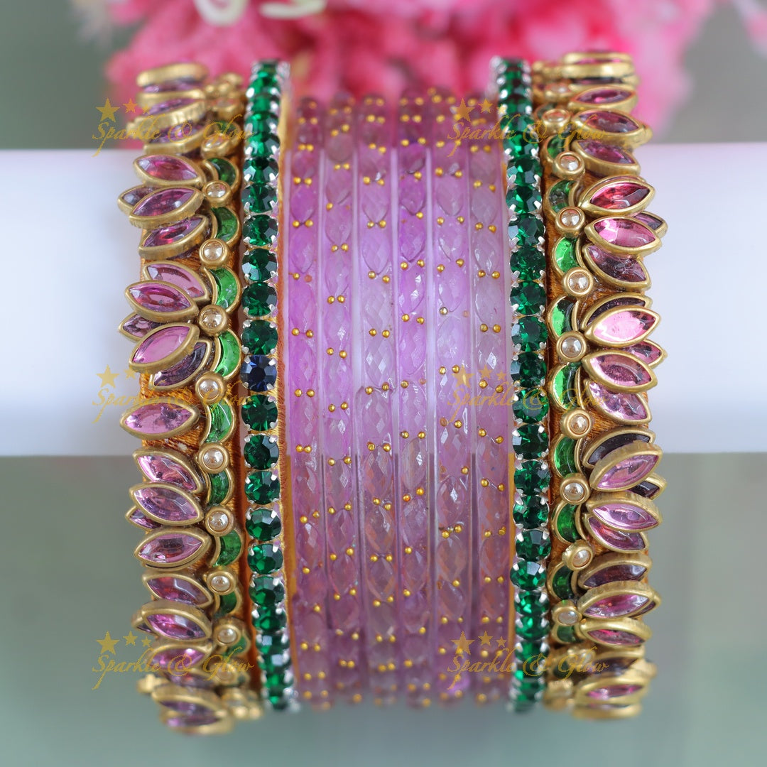 Elegant Lotus Kundan Bangles - Exquisite Bridal Wear