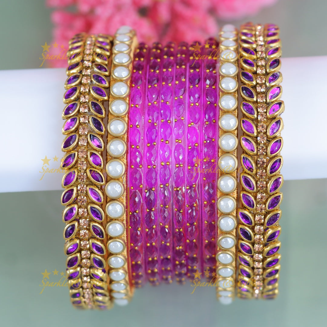 Luxurious Silk Thread Kundan Bangles with Leaf Design