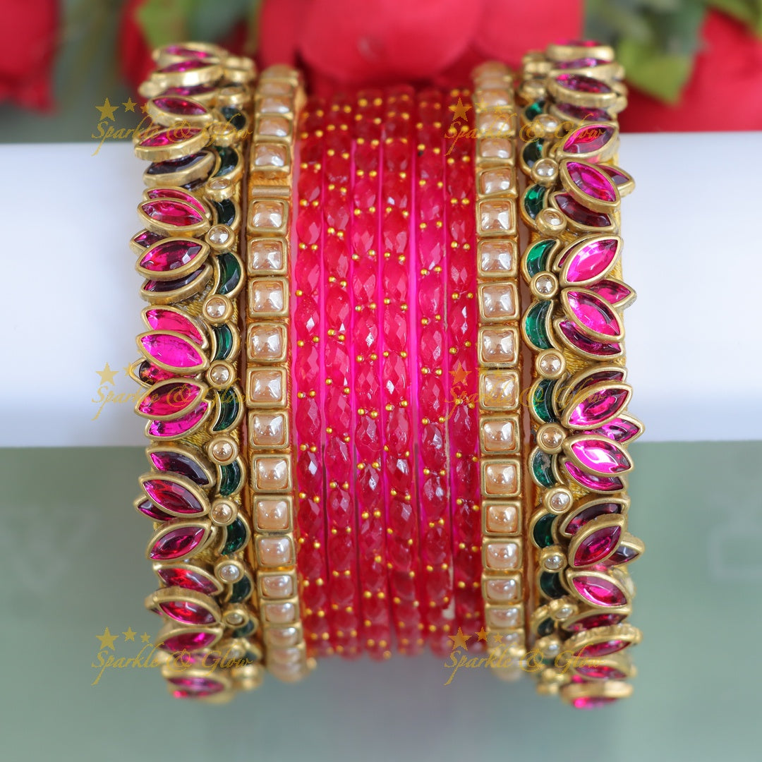 Dazzling Kundan Lotus Bangles for Festive Occasions