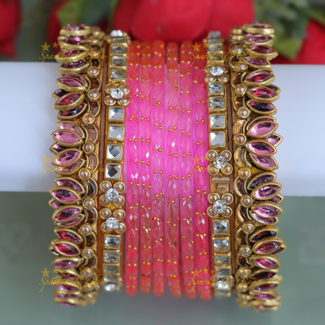 Exquisite Kundan Lotus Bangle Set – Elevate Your Festive Look
