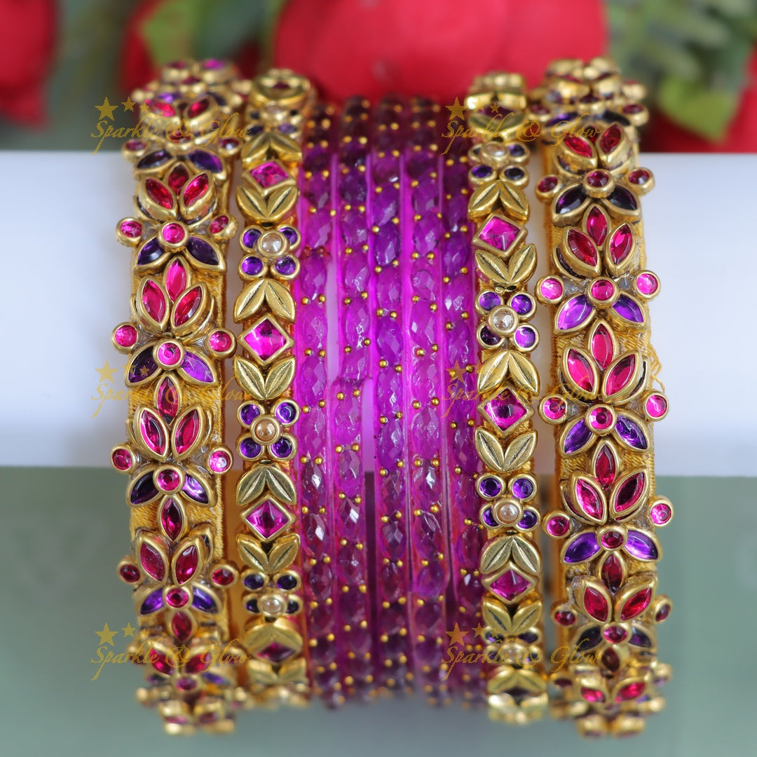 Exquisite Kundan Silk Thread Floral Wedding Bangles