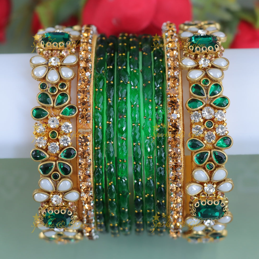 Elegant Green Kundan Silk Bangles – Timeless Festive Jewelry -One Hand