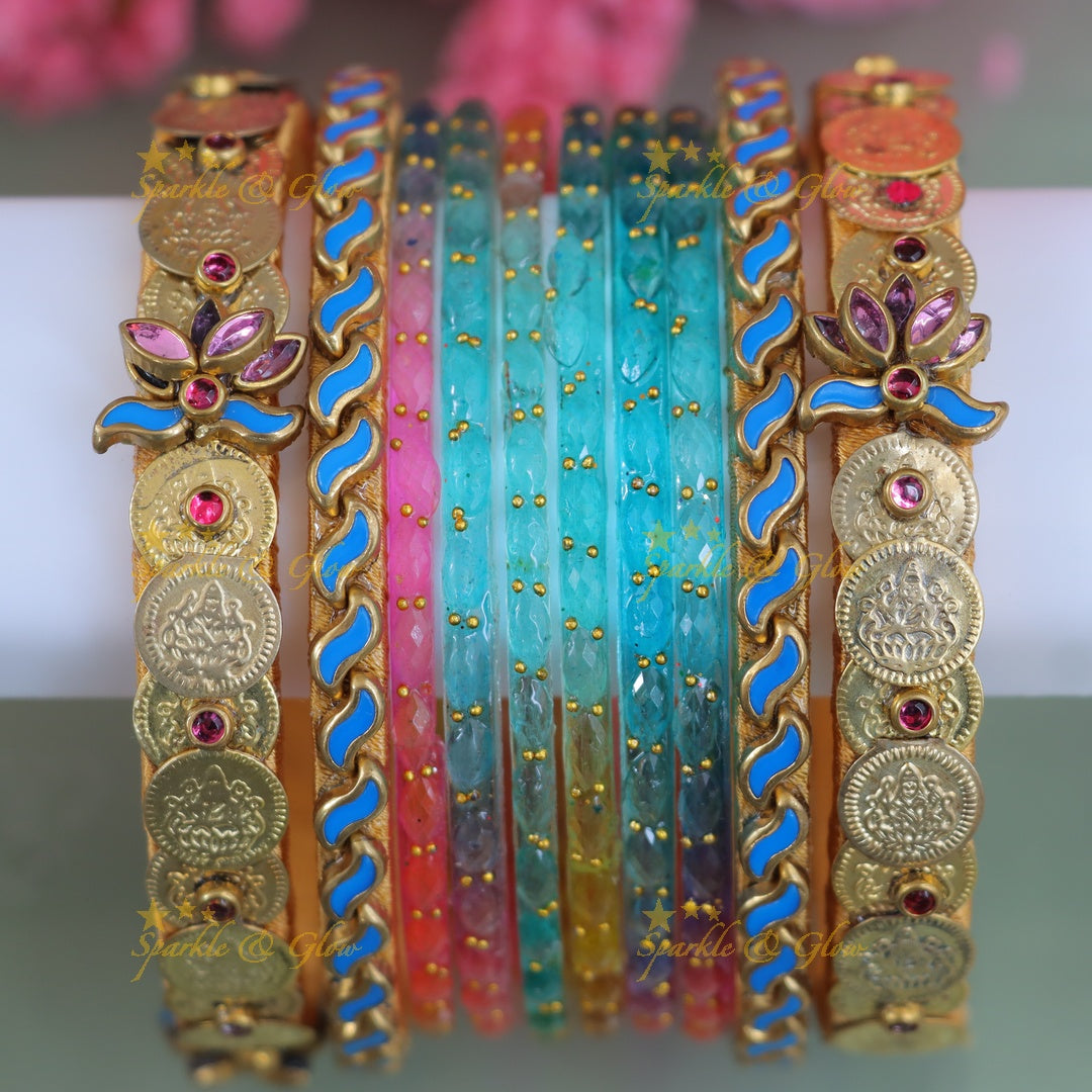 Lakshmi Coin Kundan Bangles - Indian Wedding Collection - One Hand