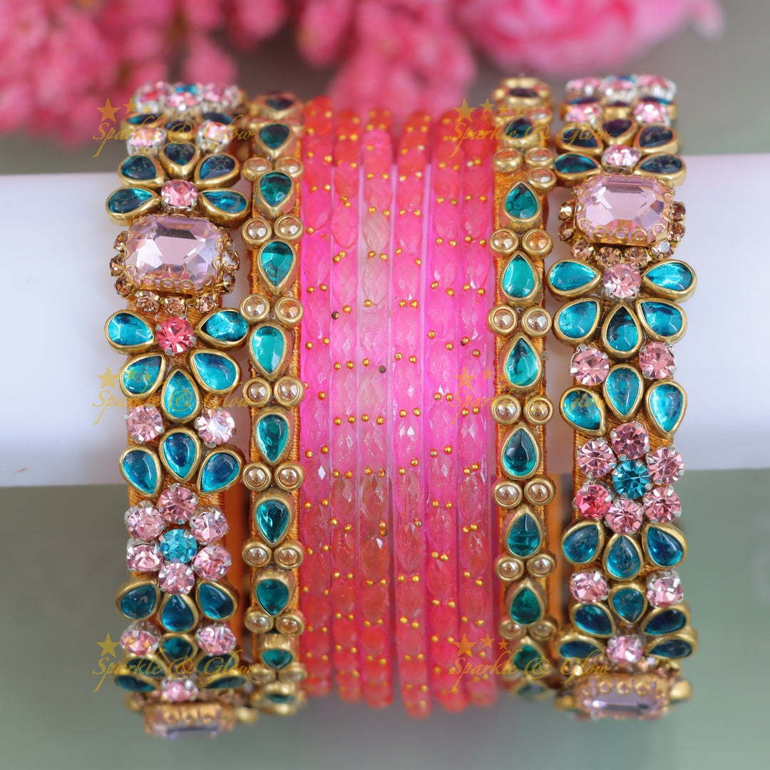 Exquisite Floral Kundan Silk Bangles for Wedding Magic - One Hand