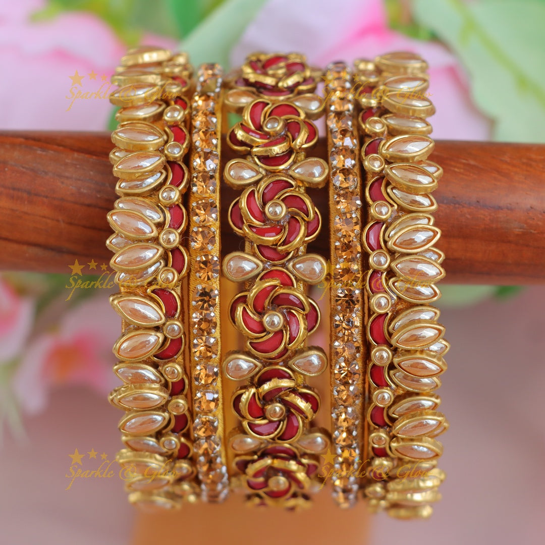 Elegant Silk Kundan Bangles for Festive Occasions - One Hand