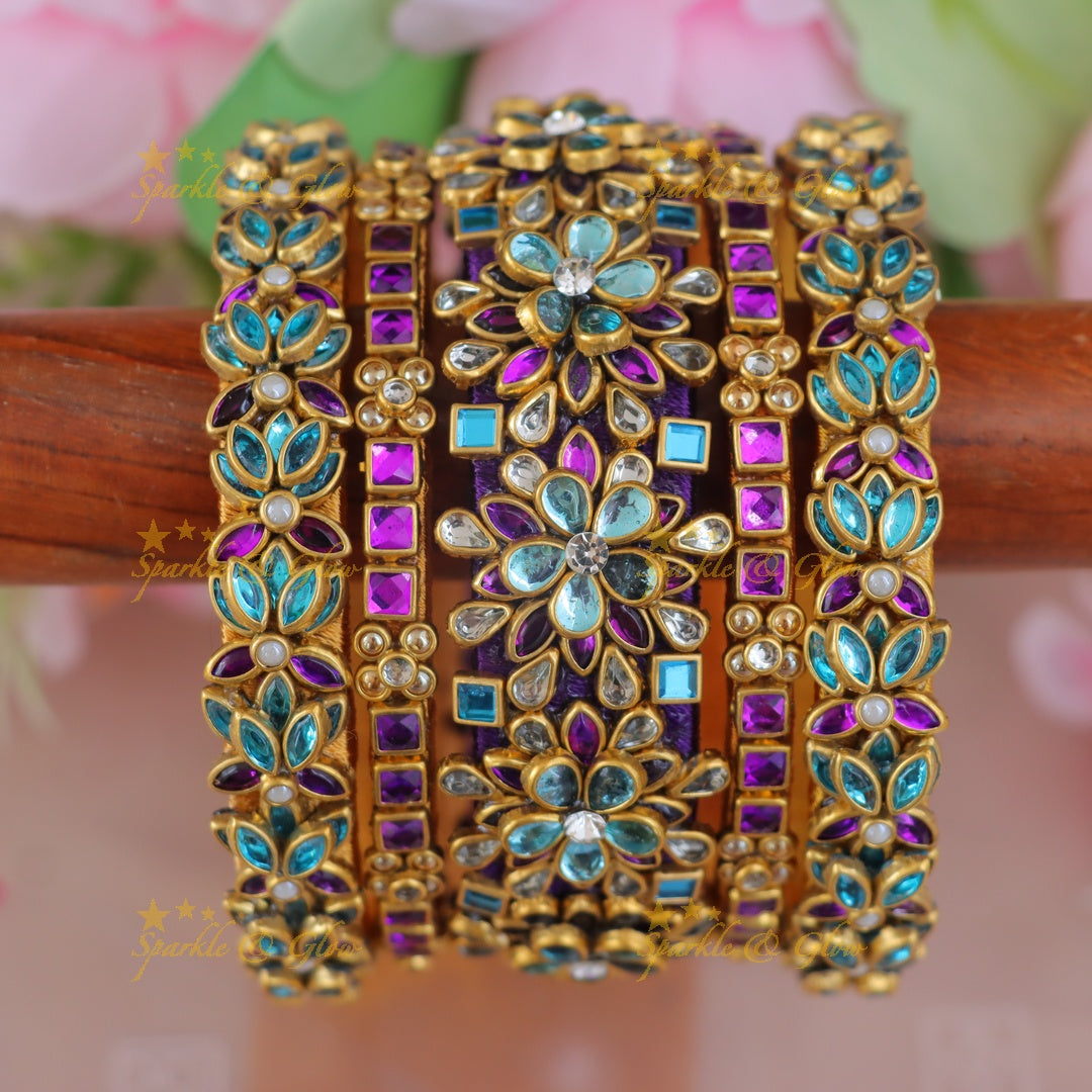 Exquisite Floral Kundan Bangles for Festive Elegance - One Hand
