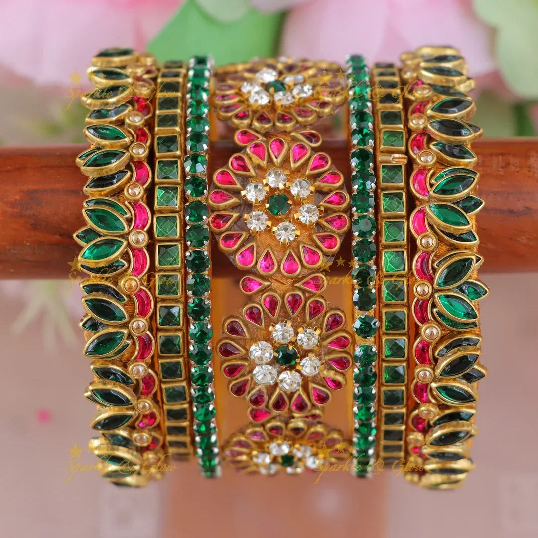 Elegant Floral Kundan Silk Bangles for Weddings - One Hand