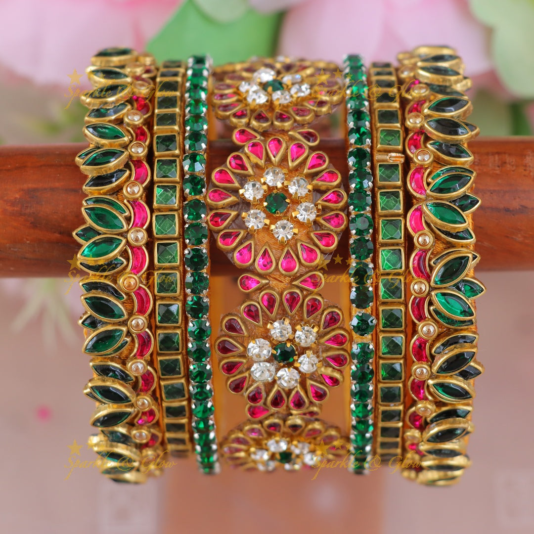 Elegant Floral Kundan Silk Bangles for Weddings - One Hand