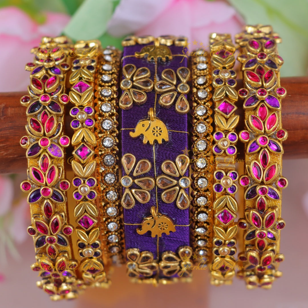 Elegant Silk Thread Wedding Bangles - Exquisite Kundan Collection - One Hand