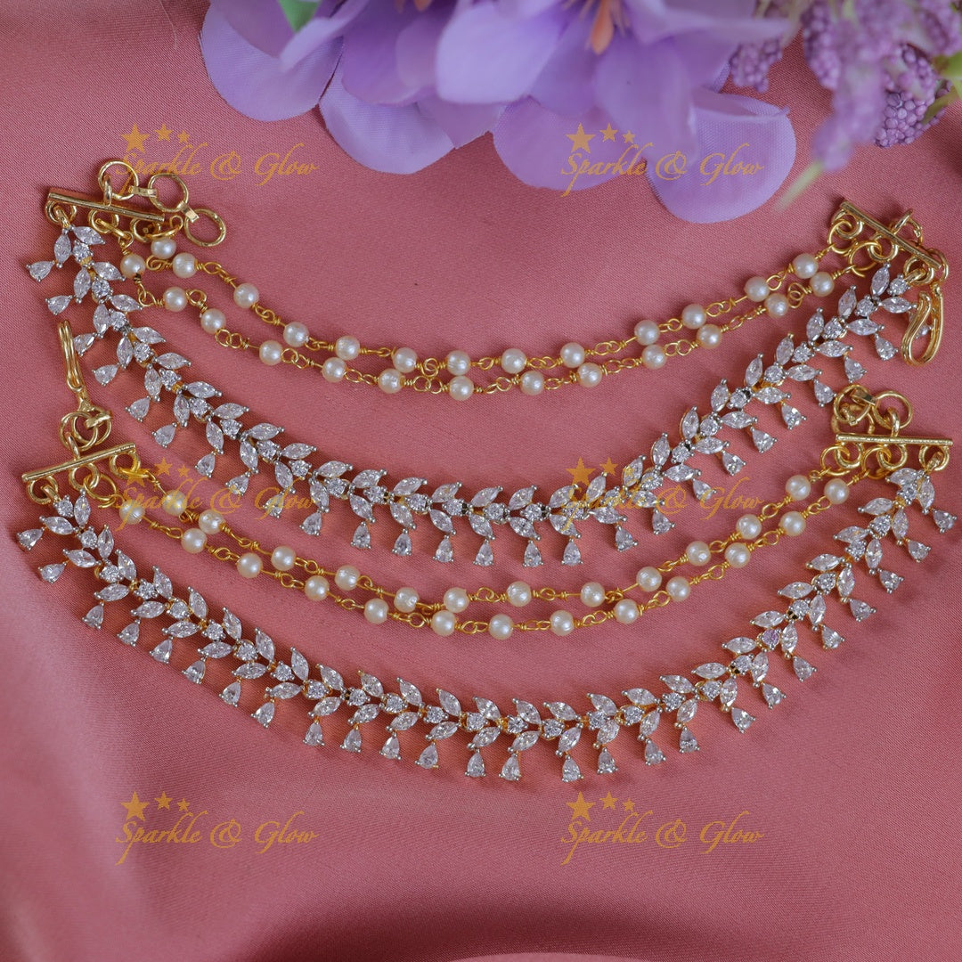 Elegant Pearl & Silver Wedding Earchain - Sparkle & Glow