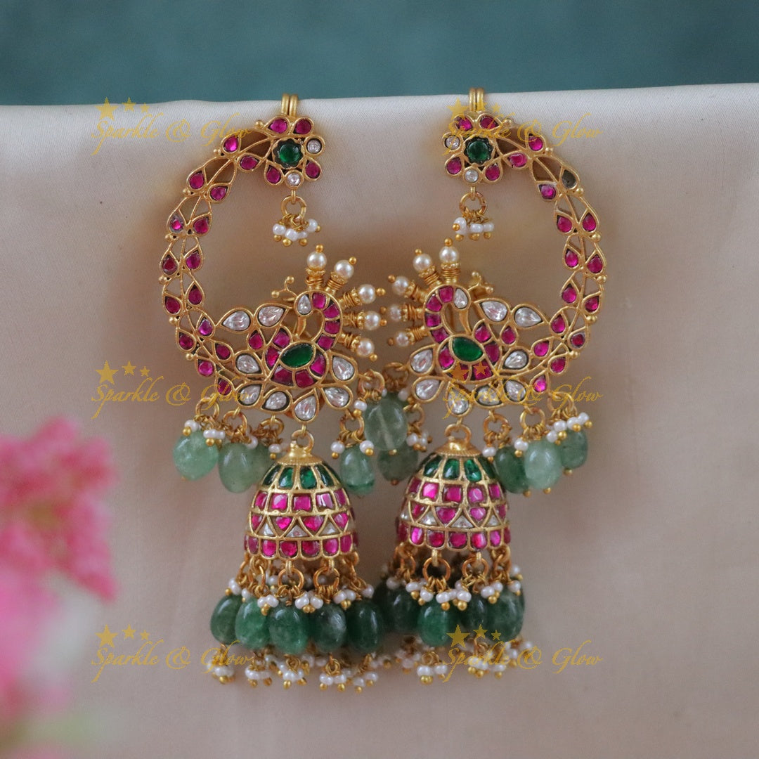 Exquisite Jadau Peacock Earrings - Festive Elegance