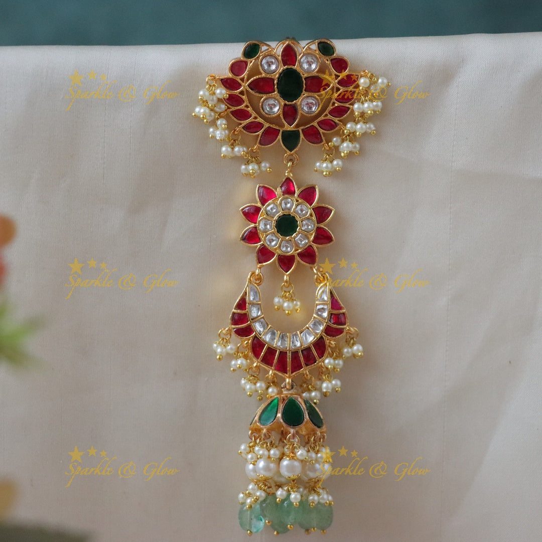 Elegance Redefined: Floral Jadau Jadabilla Hair Piece