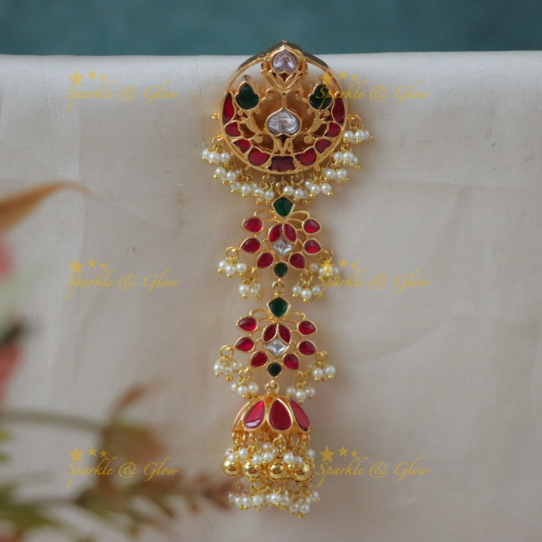 Exquisite Jadau Floral Hair Ornament - Festive Elegance