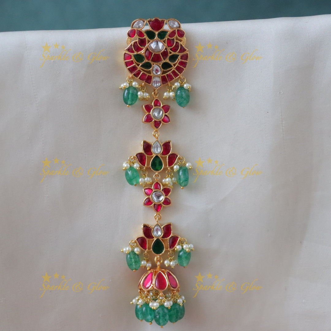 Exquisite Lotus Jadau Wedding Hairpiece