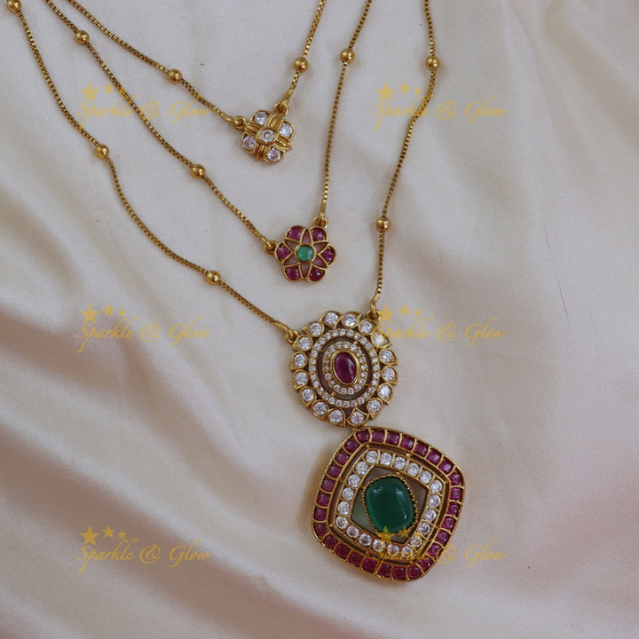 Exquisite Gold Necklace with Stone Pendants