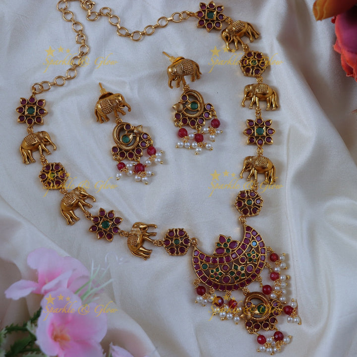 Ethereal Elephant Kemp Necklace for Festive Celebrations