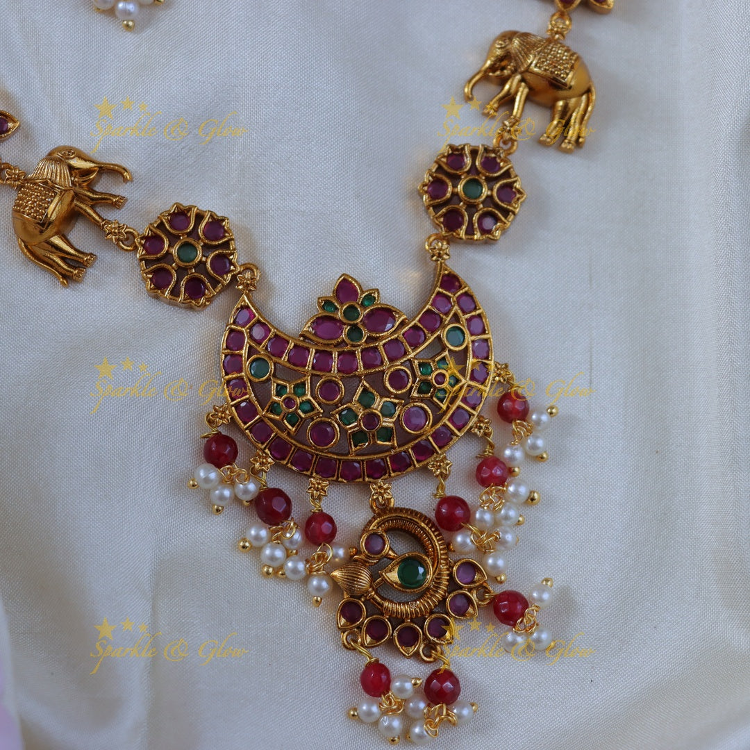 Ethereal Elephant Kemp Necklace for Festive Celebrations