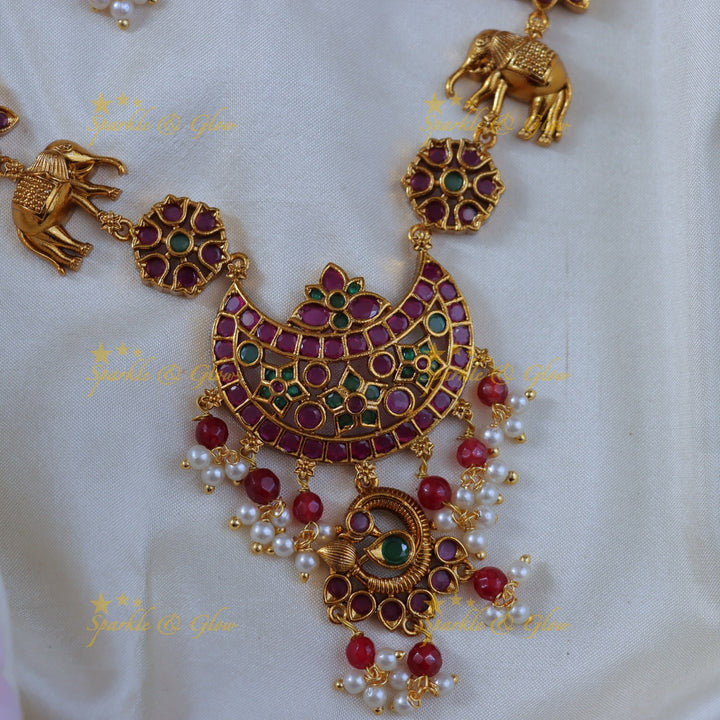 Ethereal Elephant Kemp Necklace for Festive Celebrations