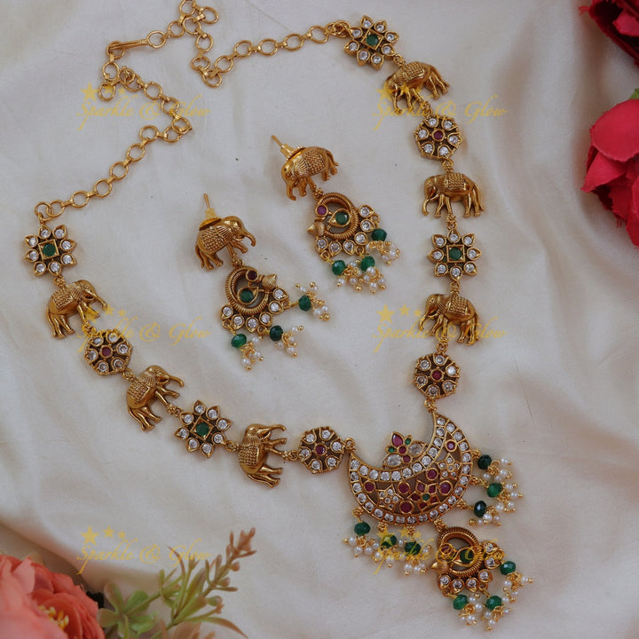 Ethereal Elephant Kemp Necklace for Festive Celebrations