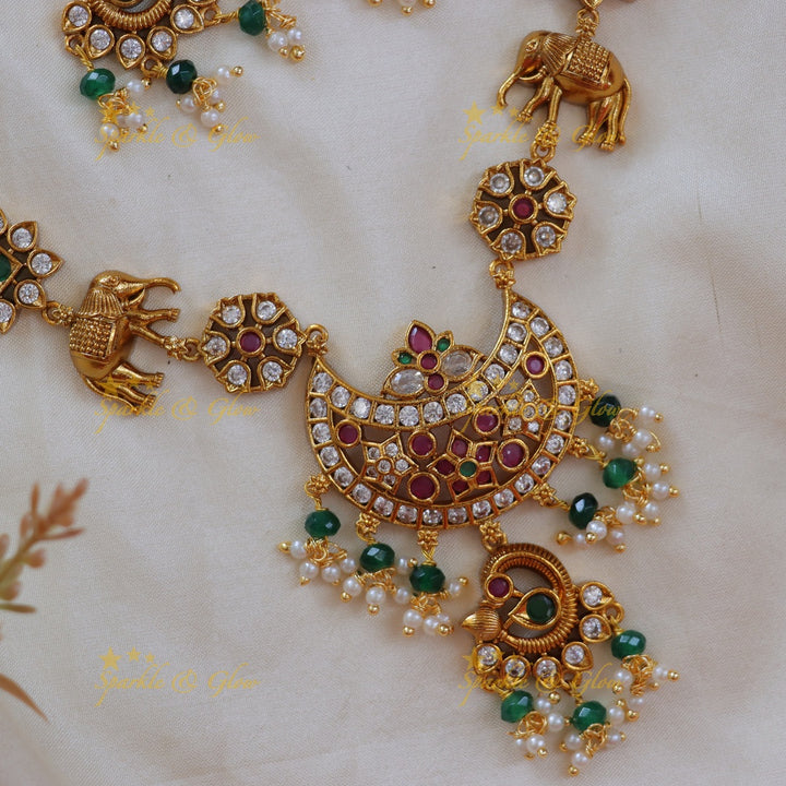 Ethereal Elephant Kemp Necklace for Festive Celebrations