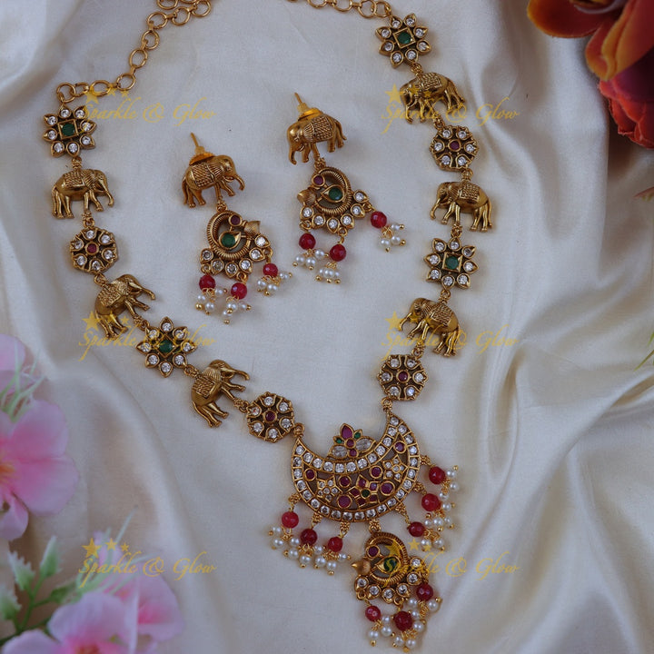 Ethereal Elephant Kemp Necklace for Festive Celebrations