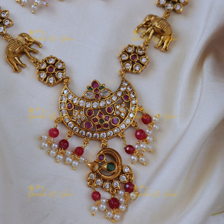Ethereal Elephant Kemp Necklace for Festive Celebrations