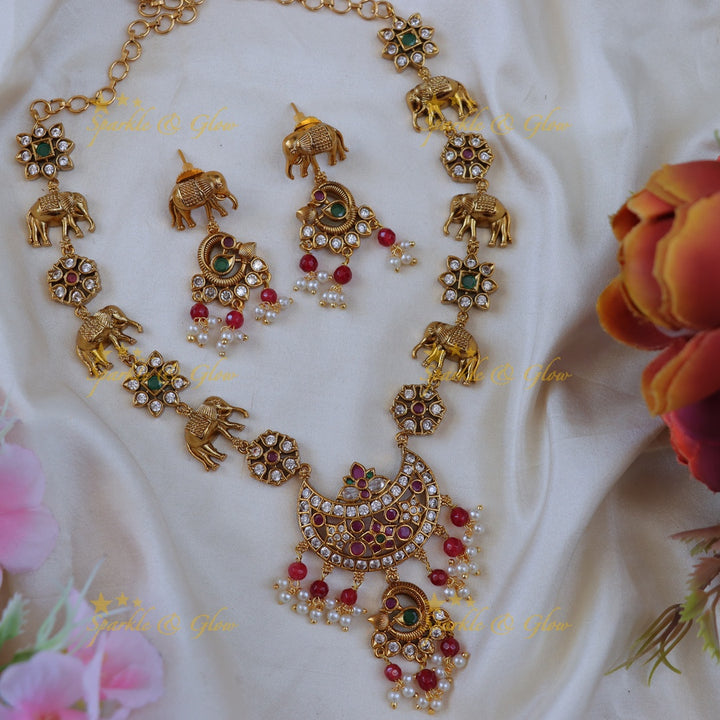 Ethereal Elephant Kemp Necklace for Festive Celebrations