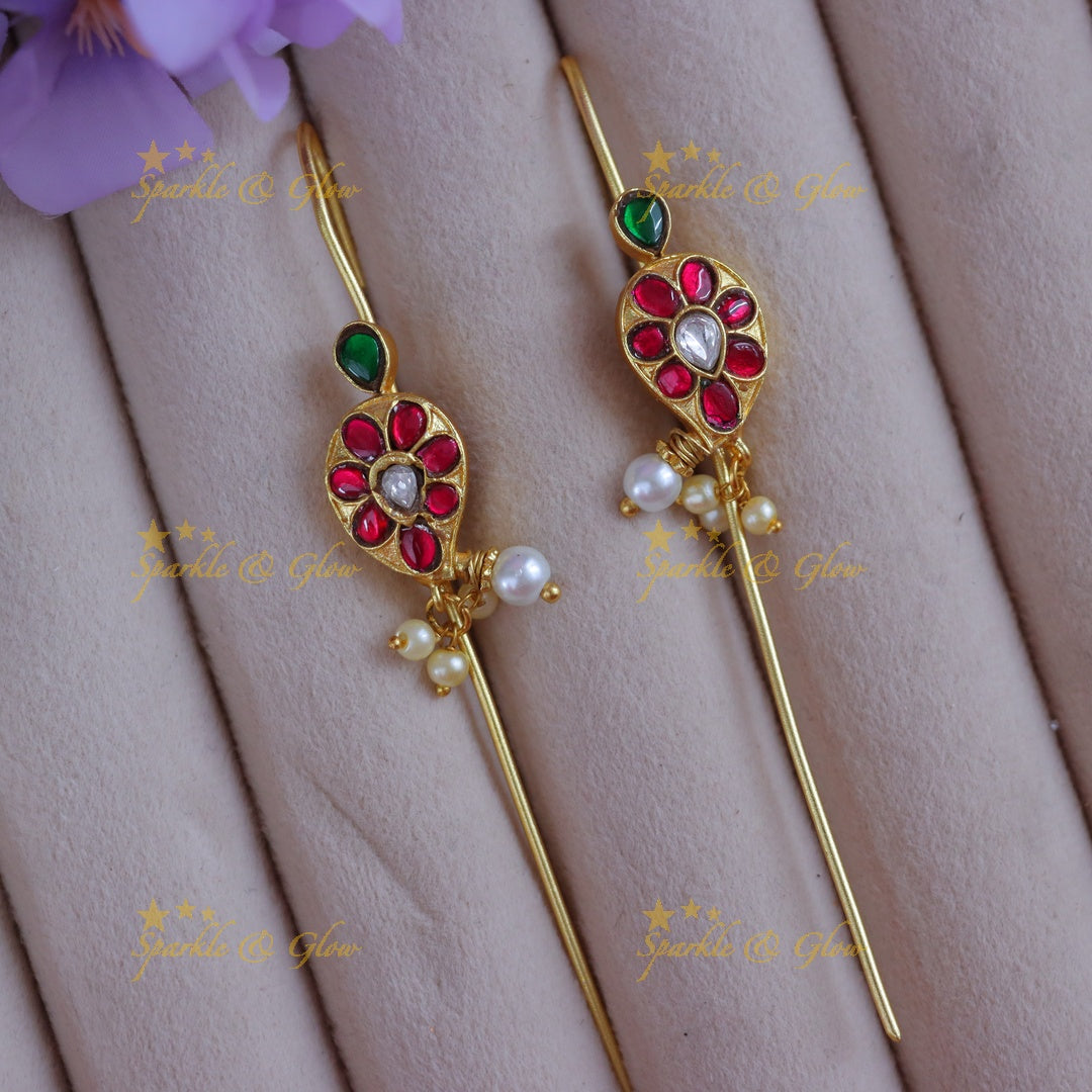 Exquisite Floral Jadau Pearl Earcuff for Festive Elegance