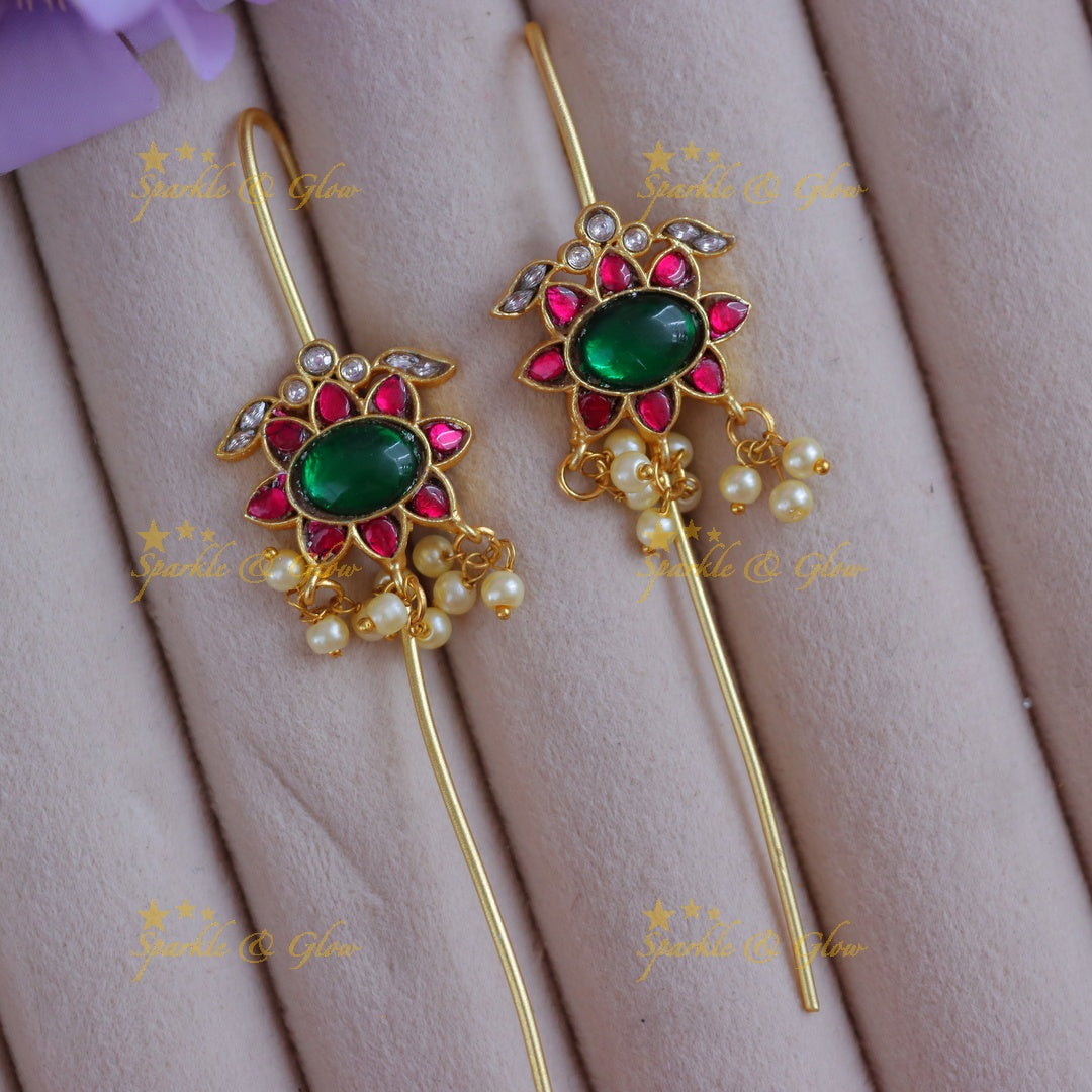 Elegant Floral Jadau Pearl Earcuffs - Perfect Wedding Accessory