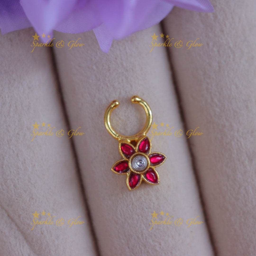 Exquisite Kundan Floral Nosepin for Festive Celebrations