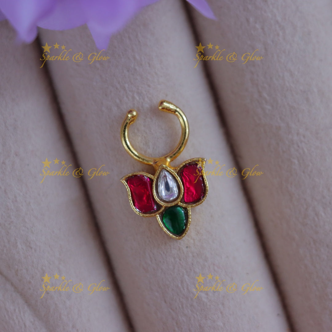 Exquisite Floral Jadau Nose Ring for Celebrations