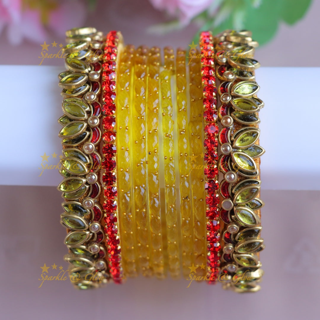 Exquisite Yellow Kundan Silk Thread Bangles - New Arrivals