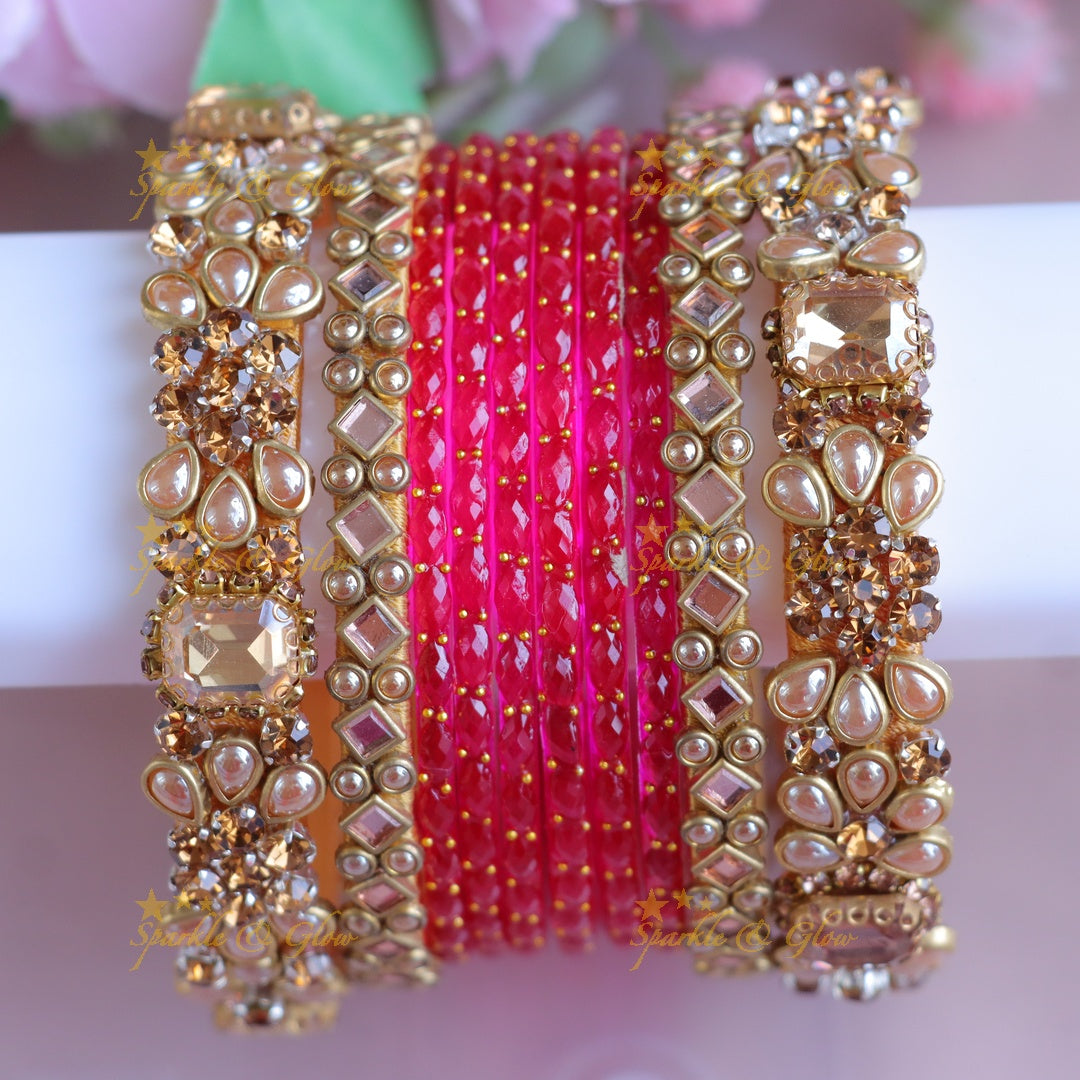 Elegant Bridal Silk Thread Kundan Bangles - One Hand