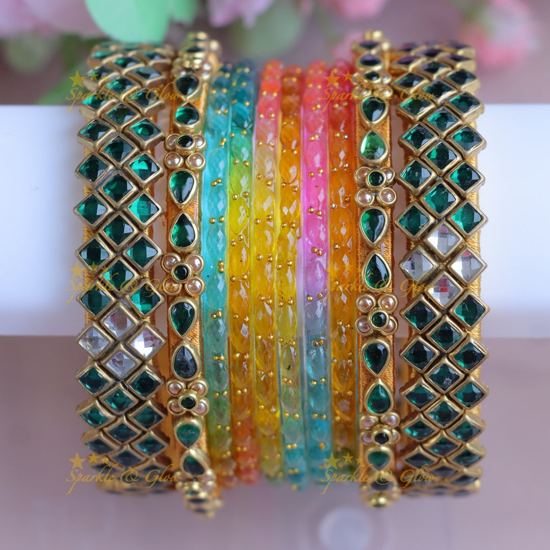 Vibrant Silk Thread Kundan Bangles - One Hand
