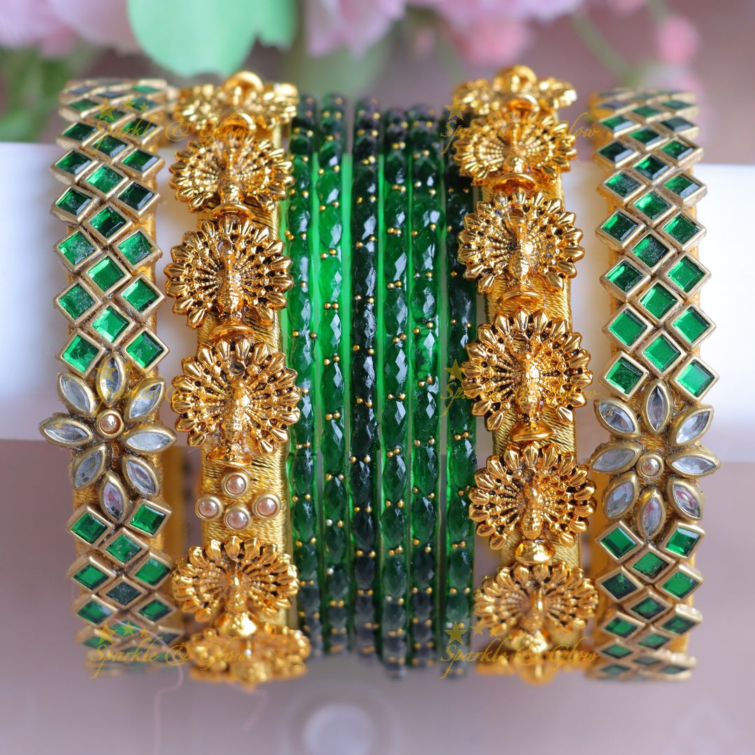 Exquisite Green Floral Bangle Set For Weddings - One Hand