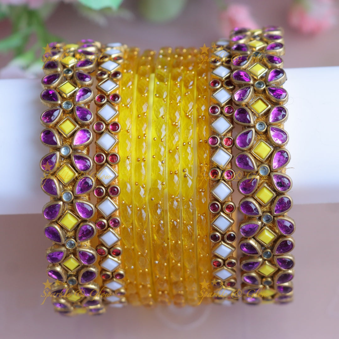 Exquisite Yellow Kundan Bangles | Silk Thread Bridal Jewelry - One Hand