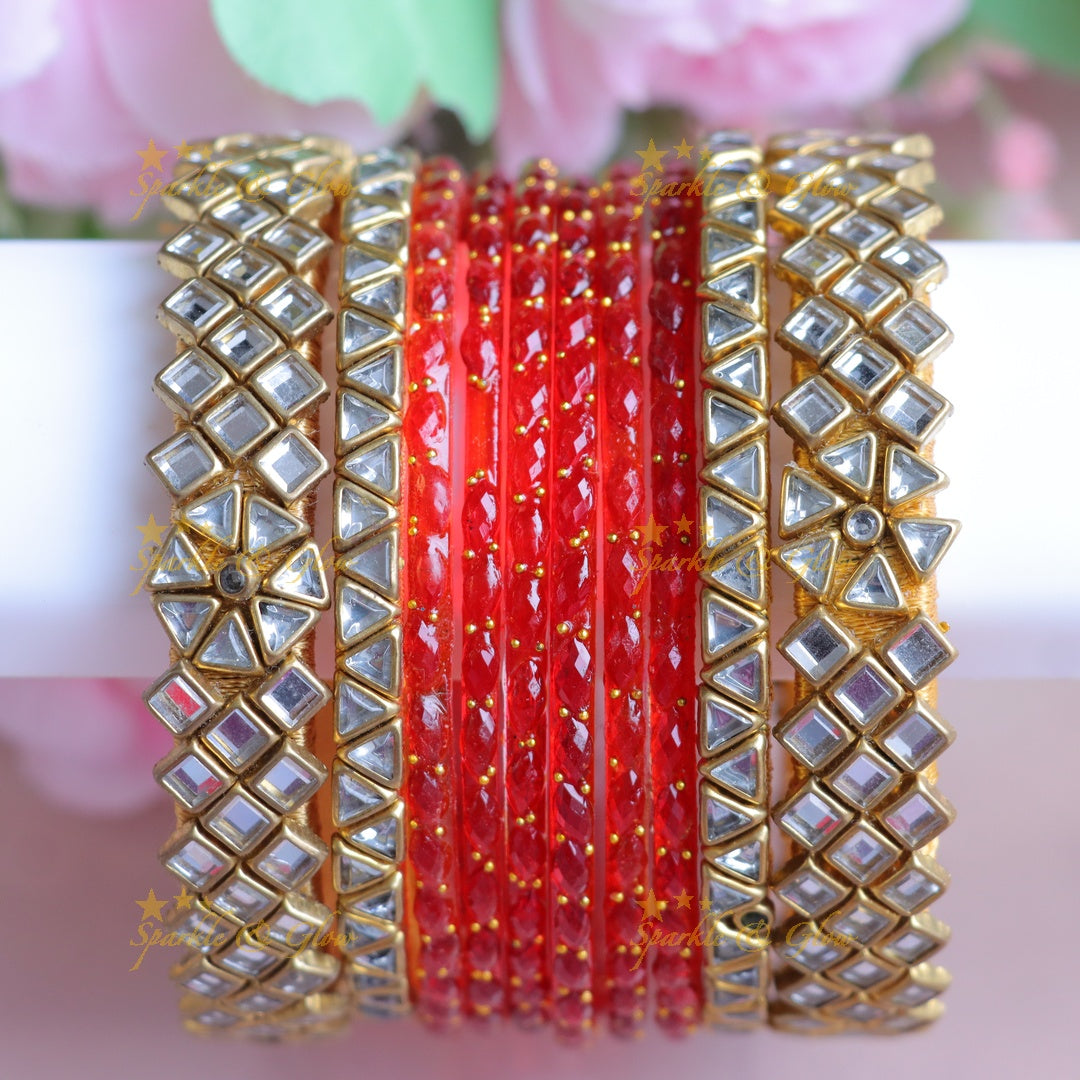 Exquisite Red Kundan Silk Bangles - Perfect for Celebrations - One Hand